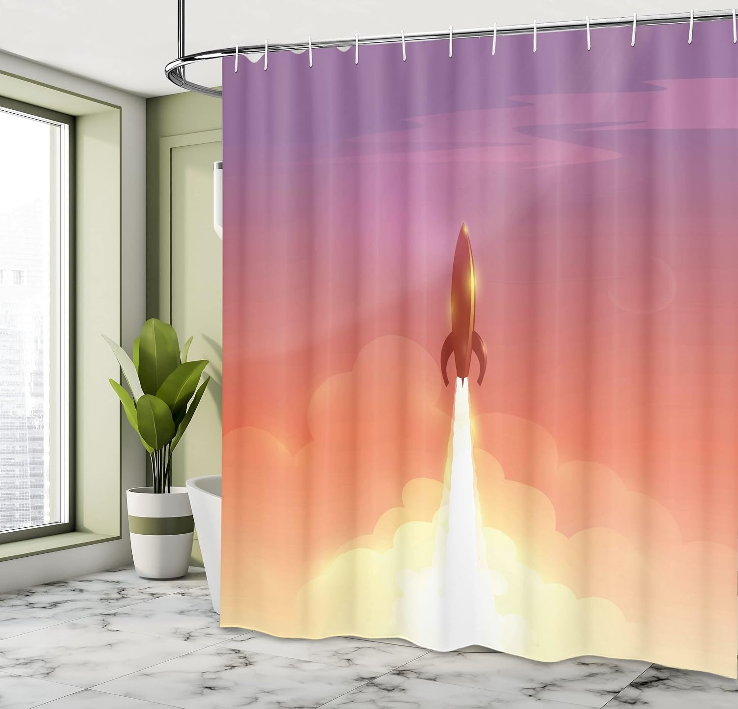image:imageAmbesonne Floral Shower Curtain Illustration of Poppy Flowers Oil Painting on Canvas Romantic Design Print Cloth Fabric Bathroom Decor Set with Hooks 69 W x 70 L Yellow OrangeSalmon Purple