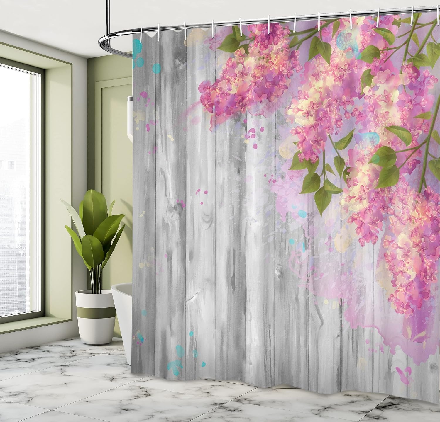 image:imageAmbesonne Floral Shower Curtain Illustration of Poppy Flowers Oil Painting on Canvas Romantic Design Print Cloth Fabric Bathroom Decor Set with Hooks 69 W x 70 L Yellow OrangeGrey Pink