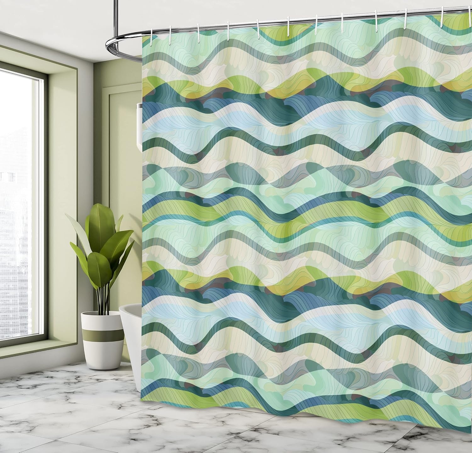 image:imageAmbesonne Floral Shower Curtain Illustration of Poppy Flowers Oil Painting on Canvas Romantic Design Print Cloth Fabric Bathroom Decor Set with Hooks 69 W x 70 L Yellow OrangeOlive Green