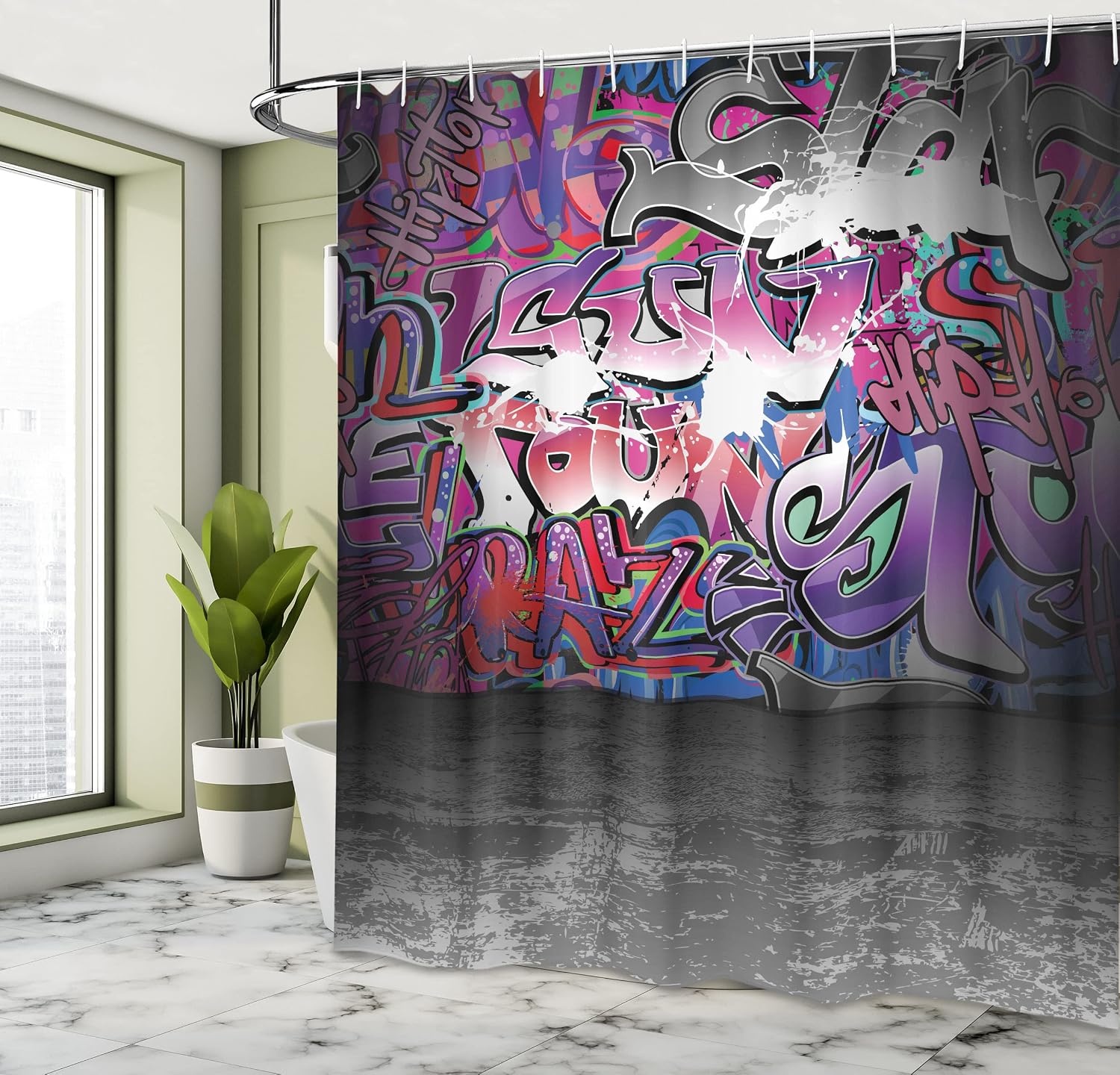image:imageAmbesonne Floral Shower Curtain Illustration of Poppy Flowers Oil Painting on Canvas Romantic Design Print Cloth Fabric Bathroom Decor Set with Hooks 69 W x 70 L Yellow OrangeGrey Purple