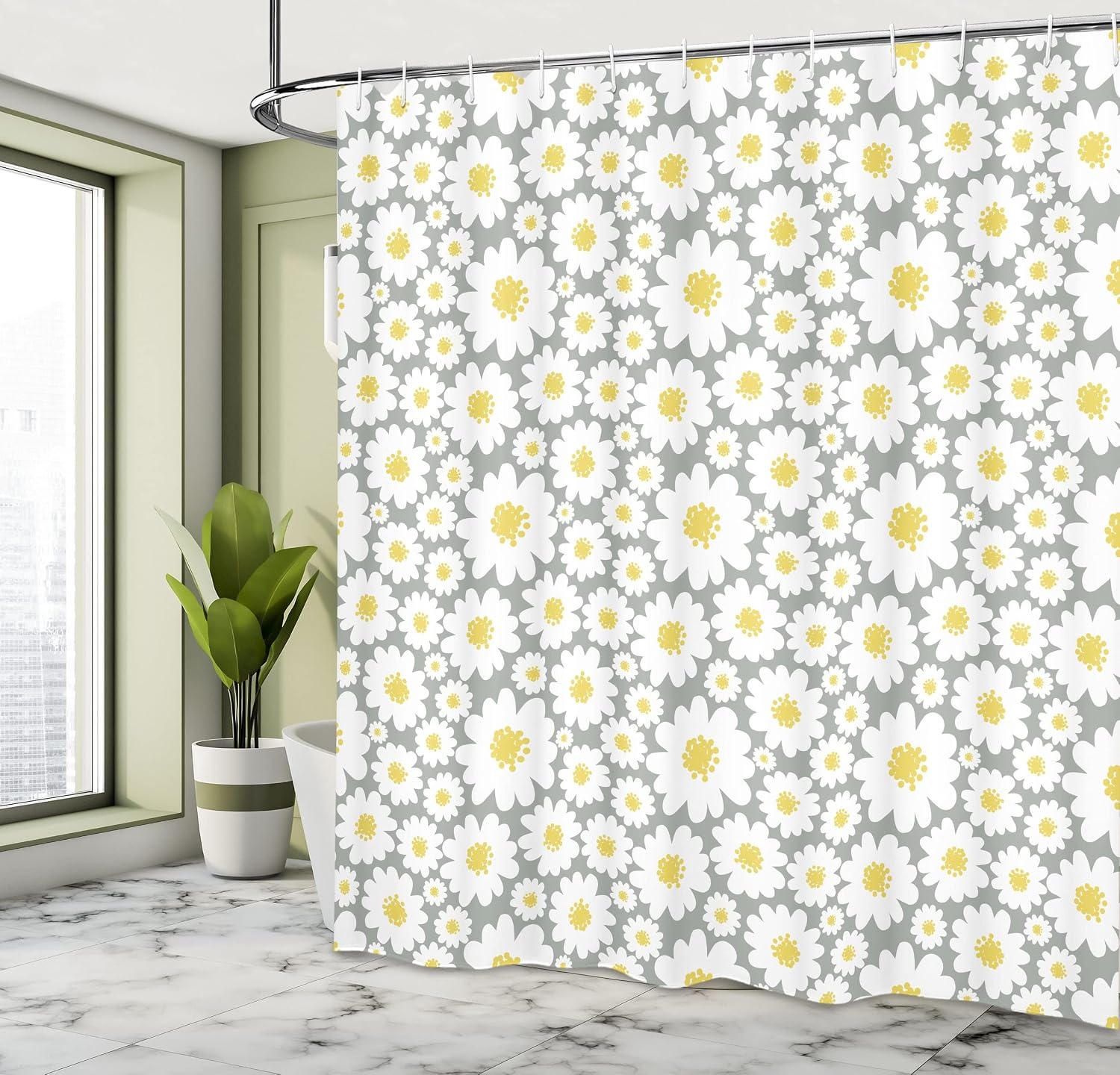 image:imageAmbesonne Floral Shower Curtain Illustration of Poppy Flowers Oil Painting on Canvas Romantic Design Print Cloth Fabric Bathroom Decor Set with Hooks 69 W x 70 L Yellow OrangeGrey Yellow