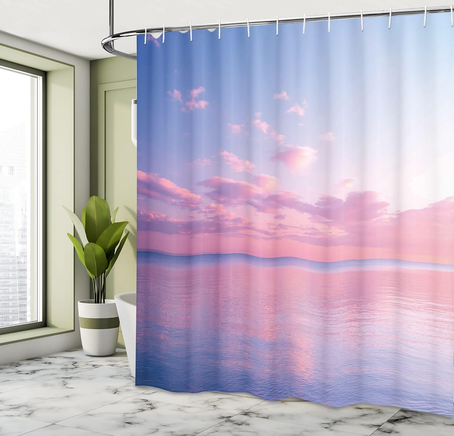image:imageAmbesonne Floral Shower Curtain Illustration of Poppy Flowers Oil Painting on Canvas Romantic Design Print Cloth Fabric Bathroom Decor Set with Hooks 69 W x 70 L Yellow OrangePale Blue and Pale Pink