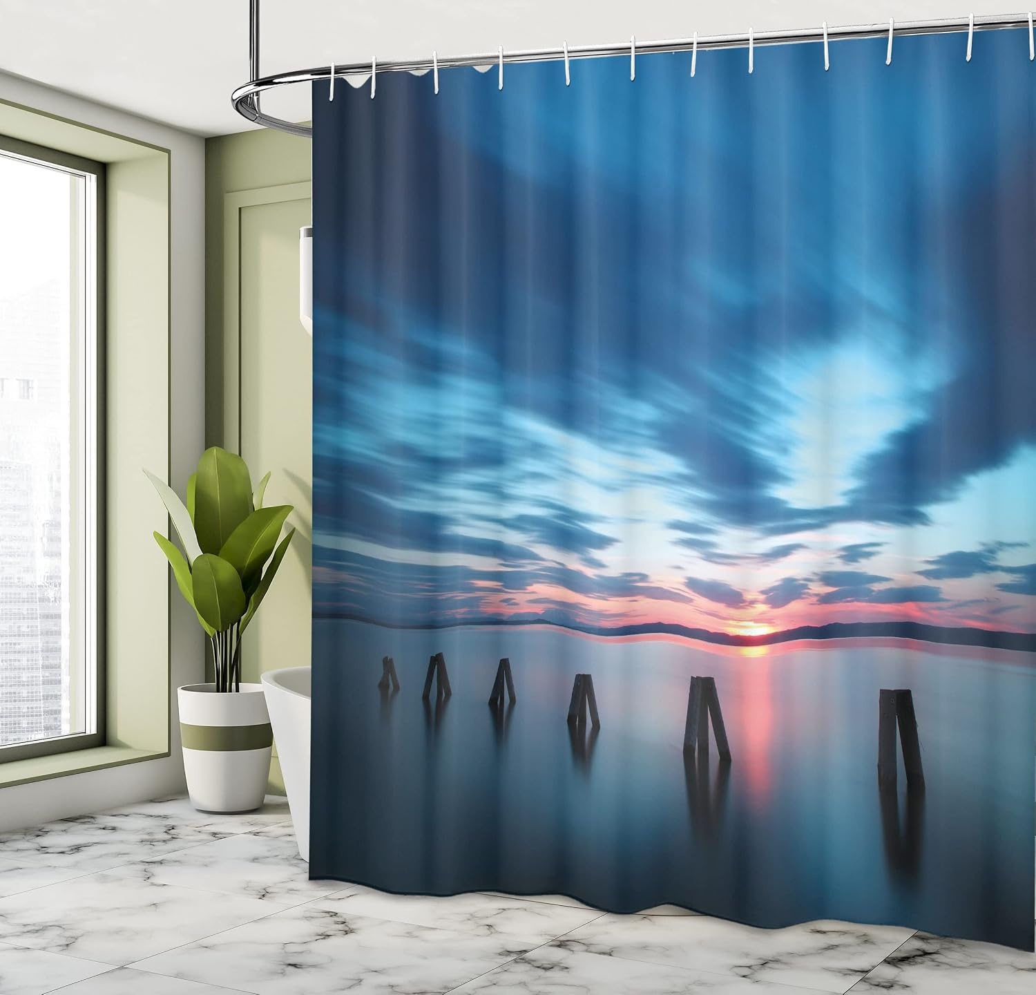 image:imageAmbesonne Floral Shower Curtain Illustration of Poppy Flowers Oil Painting on Canvas Romantic Design Print Cloth Fabric Bathroom Decor Set with Hooks 69 W x 70 L Yellow OrangeBlue Coral