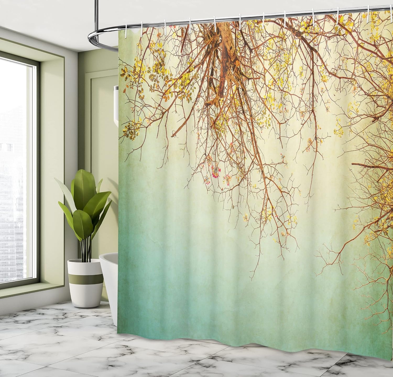 image:imageAmbesonne Floral Shower Curtain Illustration of Poppy Flowers Oil Painting on Canvas Romantic Design Print Cloth Fabric Bathroom Decor Set with Hooks 69 W x 70 L Yellow OrangeGreen Ginger