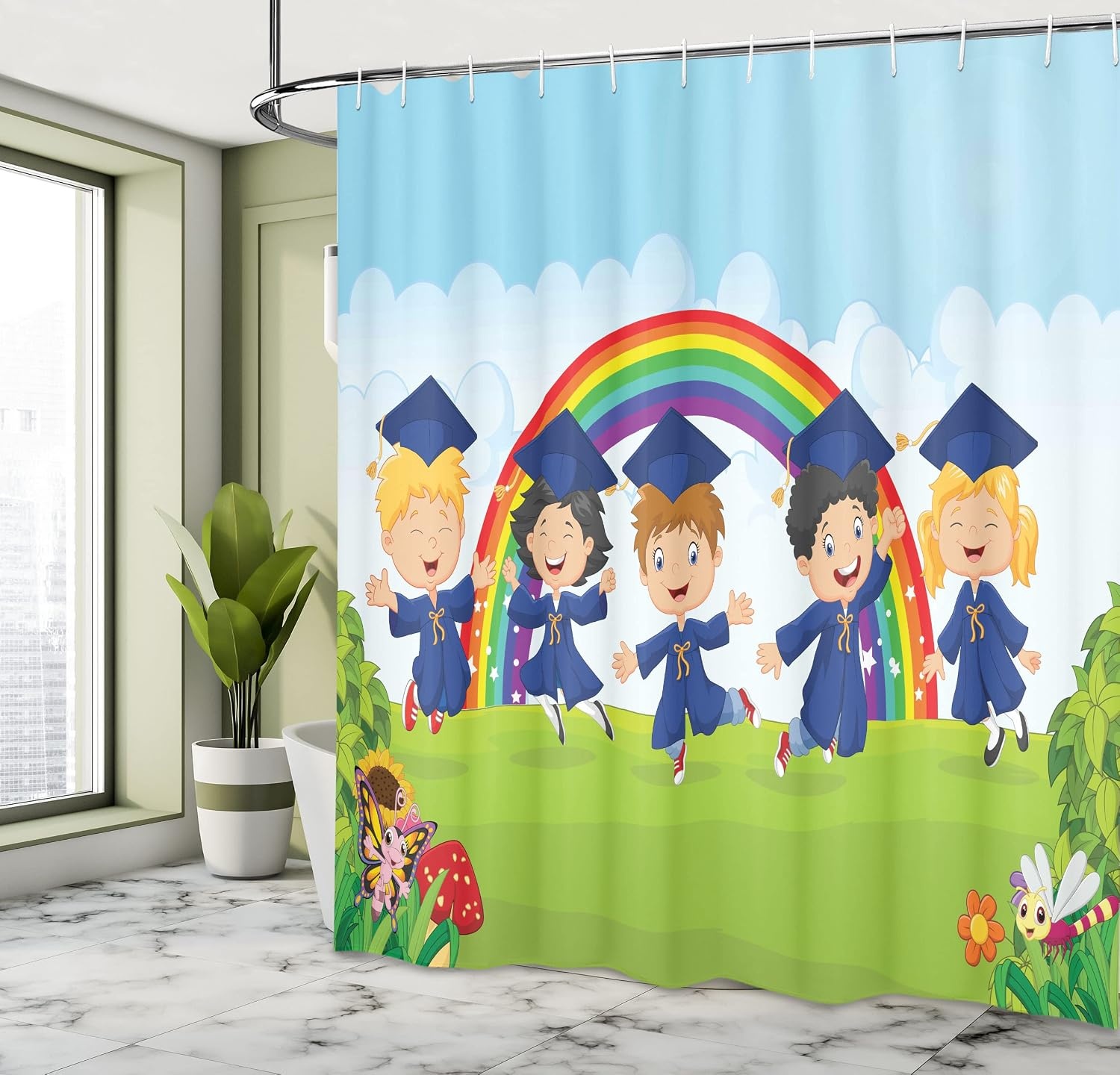 image:imageAmbesonne Floral Shower Curtain Illustration of Poppy Flowers Oil Painting on Canvas Romantic Design Print Cloth Fabric Bathroom Decor Set with Hooks 69 W x 70 L Yellow OrangeGreen Navy