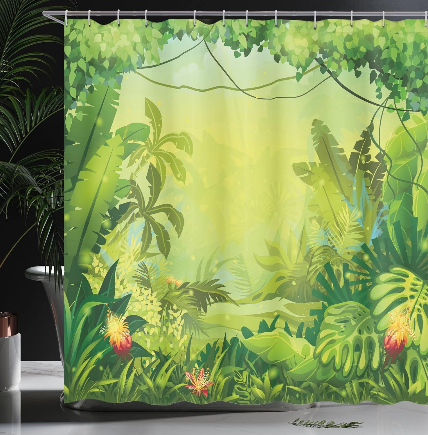 image:imageAmbesonne Floral Shower Curtain Illustration of Poppy Flowers Oil Painting on Canvas Romantic Design Print Cloth Fabric Bathroom Decor Set with Hooks 69 W x 70 L Yellow OrangeGreen Lime