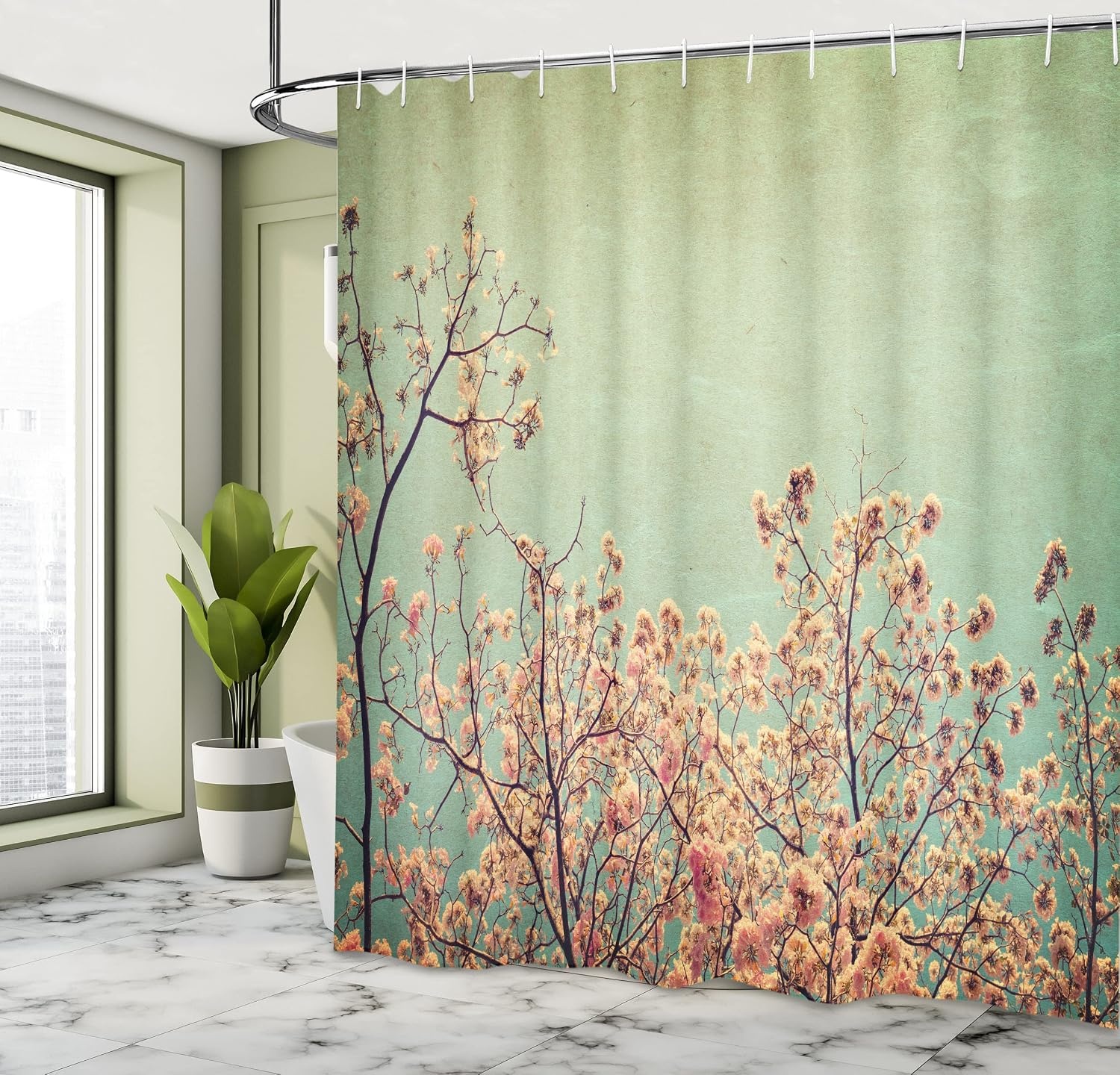 image:imageAmbesonne Floral Shower Curtain Illustration of Poppy Flowers Oil Painting on Canvas Romantic Design Print Cloth Fabric Bathroom Decor Set with Hooks 69 W x 70 L Yellow OrangeReseda Green Peach Brown