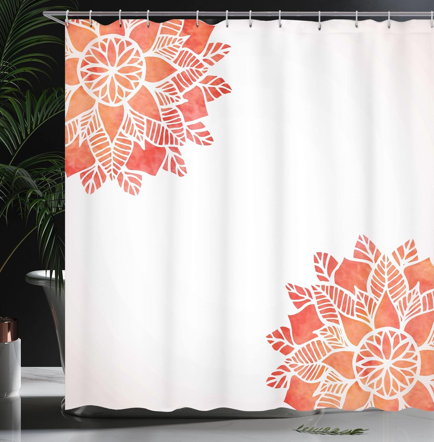 image:imageAmbesonne Floral Shower Curtain Illustration of Poppy Flowers Oil Painting on Canvas Romantic Design Print Cloth Fabric Bathroom Decor Set with Hooks 69 W x 70 L Yellow OrangeCoral White