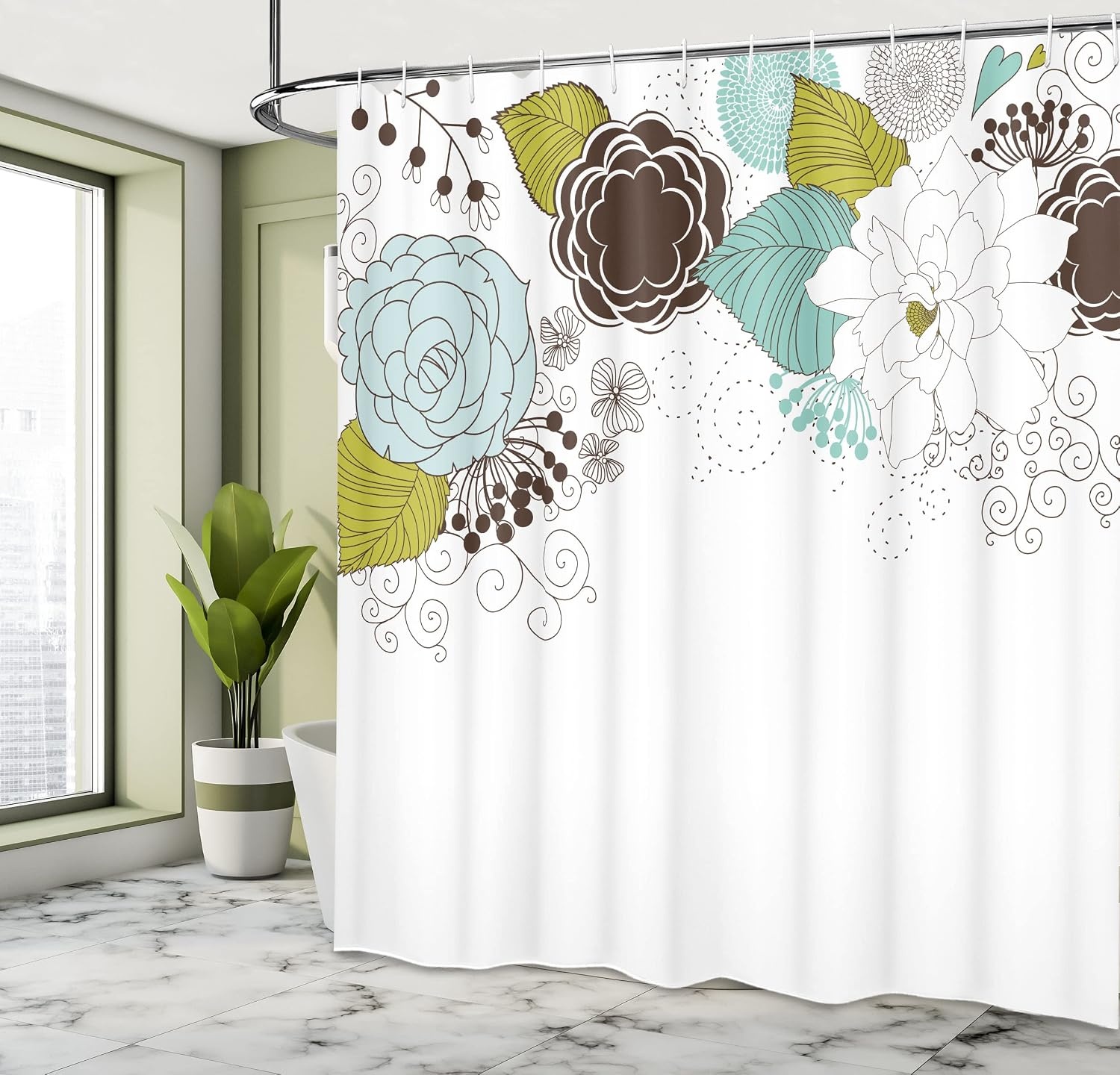 image:imageAmbesonne Floral Shower Curtain Illustration of Poppy Flowers Oil Painting on Canvas Romantic Design Print Cloth Fabric Bathroom Decor Set with Hooks 69 W x 70 L Yellow OrangeApple Green