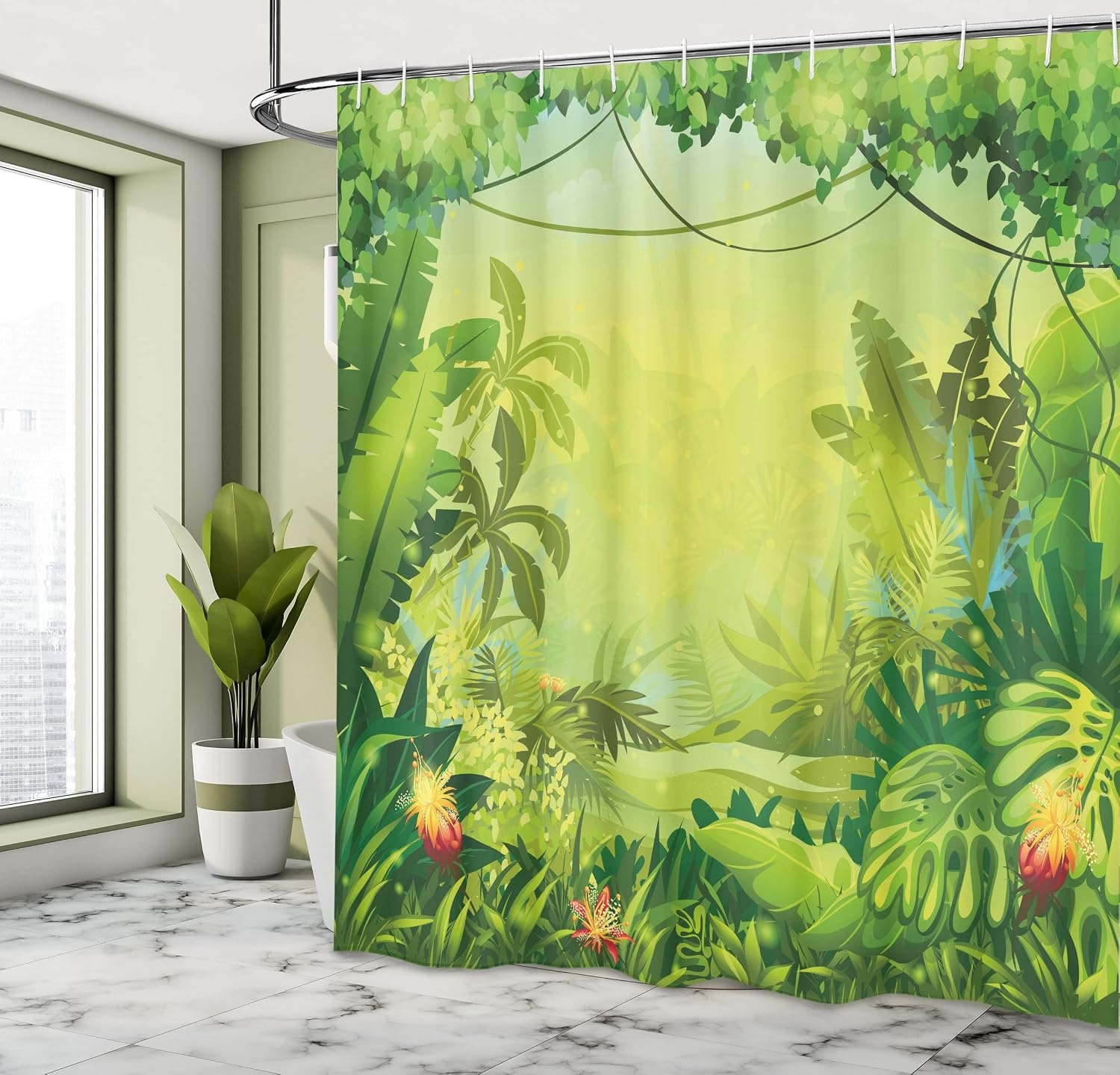 image:imageAmbesonne Floral Shower Curtain Illustration of Poppy Flowers Oil Painting on Canvas Romantic Design Print Cloth Fabric Bathroom Decor Set with Hooks 69 W x 70 L Yellow OrangeGreen Lime