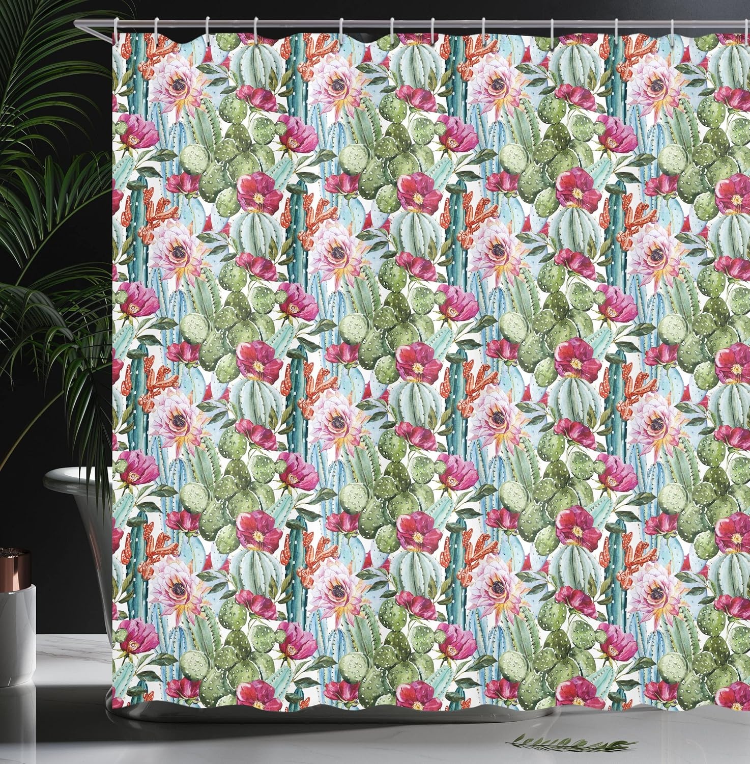image:imageAmbesonne Floral Shower Curtain Illustration of Poppy Flowers Oil Painting on Canvas Romantic Design Print Cloth Fabric Bathroom Decor Set with Hooks 69 W x 70 L Yellow OrangeMagenta Pale Green