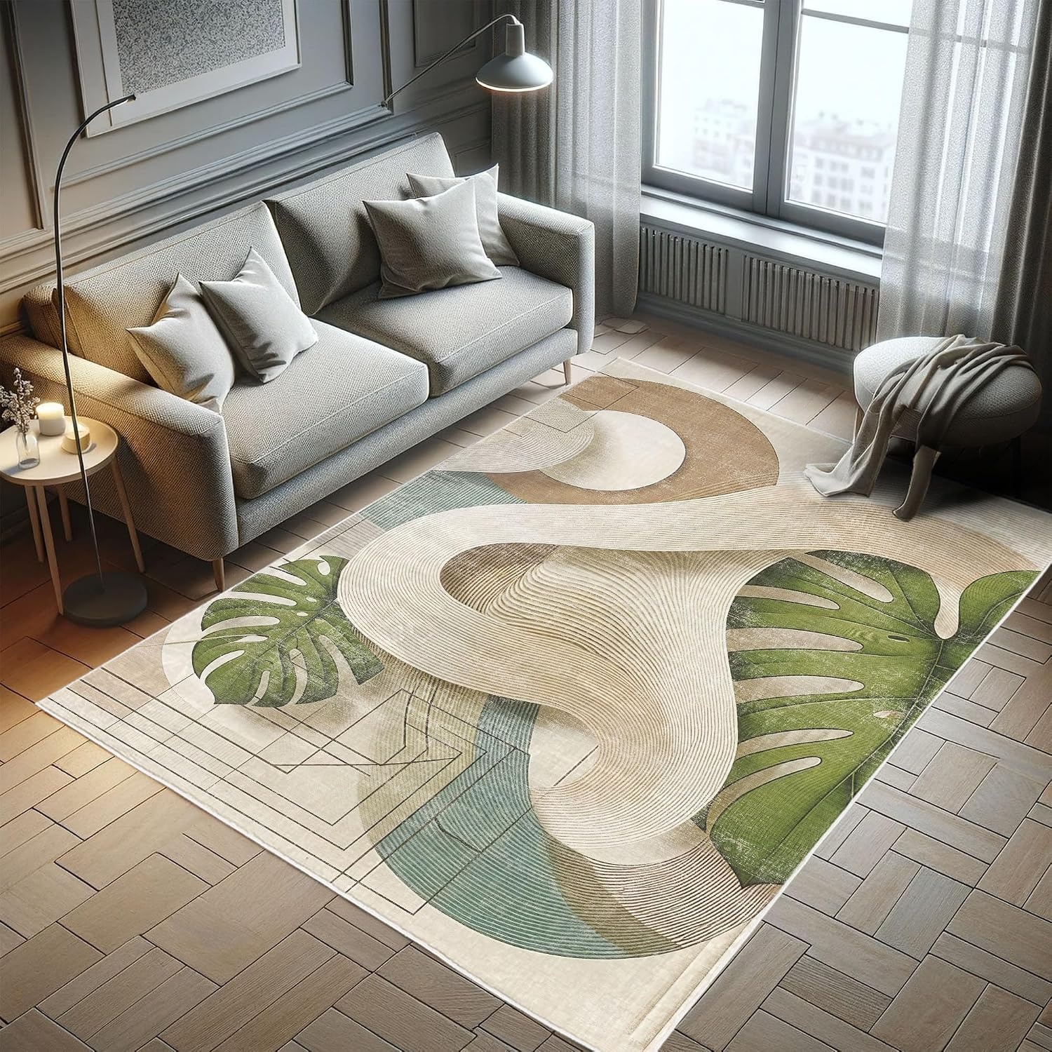 image:imageAmbesonne Modern Boho Decorative Rug Contemporary Urban Jungle Monstera Leaves with Mid Century Lines Quality Carpet for Bedroom Dorm and Living Room 2 2 x 3 7 Olive Green Beige CaramelOlive Green Beige Caramel