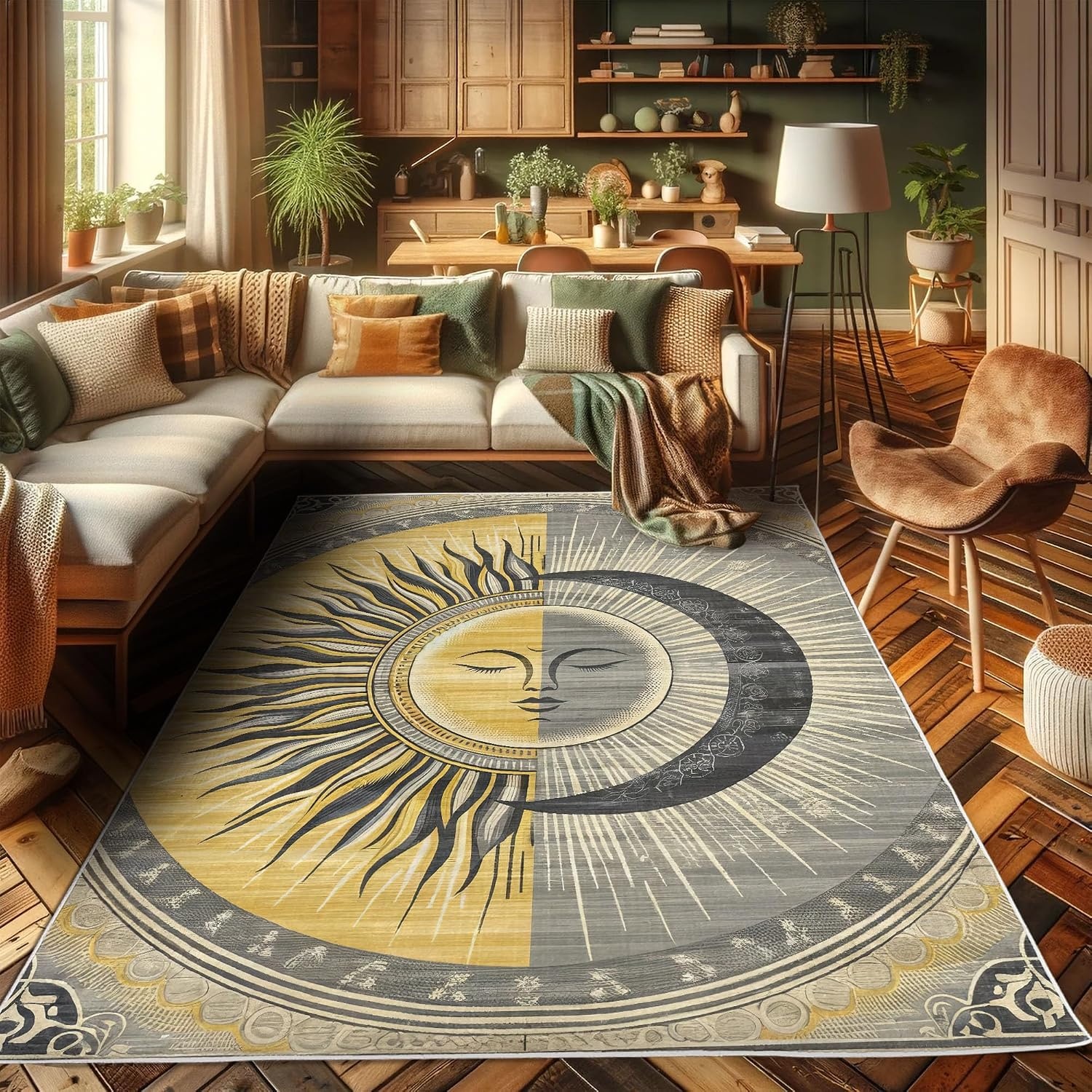 image:imageAmbesonne Modern Boho Decorative Rug Contemporary Urban Jungle Monstera Leaves with Mid Century Lines Quality Carpet for Bedroom Dorm and Living Room 2 2 x 3 7 Olive Green Beige CaramelMustard Purpleblue