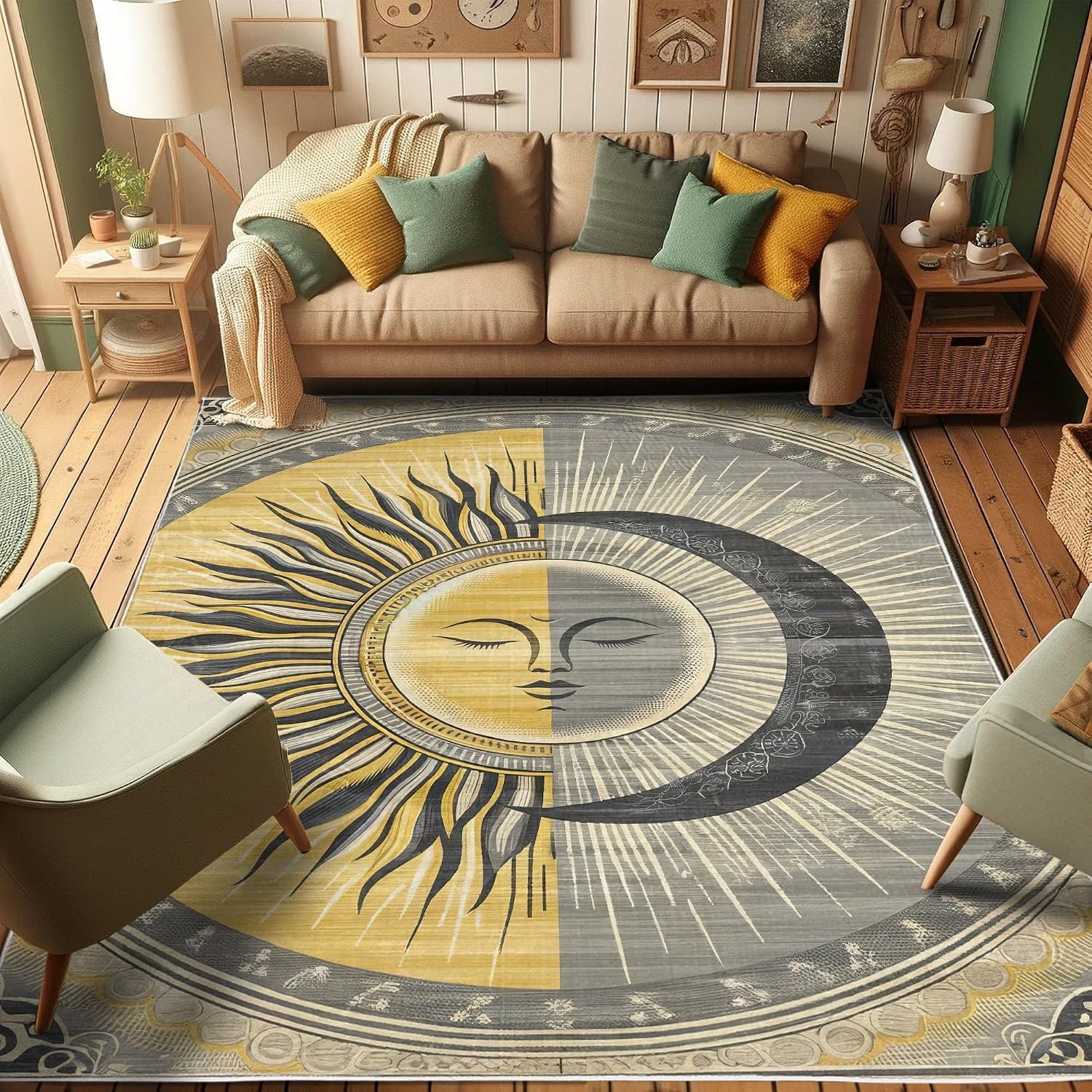 image:imageAmbesonne Modern Boho Decorative Rug Contemporary Urban Jungle Monstera Leaves with Mid Century Lines Quality Carpet for Bedroom Dorm and Living Room 2 2 x 3 7 Olive Green Beige CaramelMustard Purpleblue