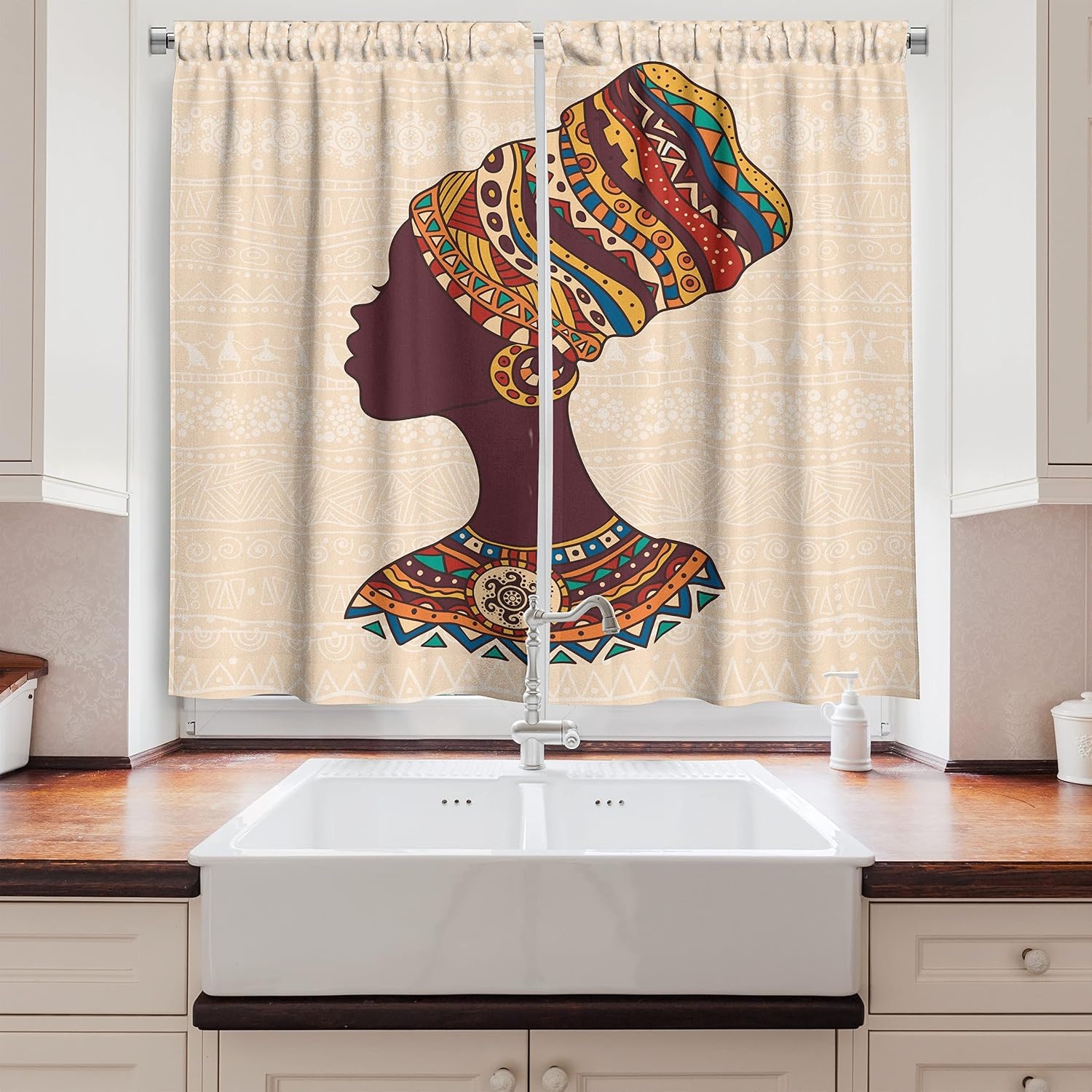 image:imageAmbesonne Rose Kitchen Curtains Sketchy Revival Skull Big Red Heart Crossed Bones Wings and Leaves Window Drapes 2 Panel Set for Kitchen Cafe Decor 55 x 39 Black Vermilion GreenBrown Cream