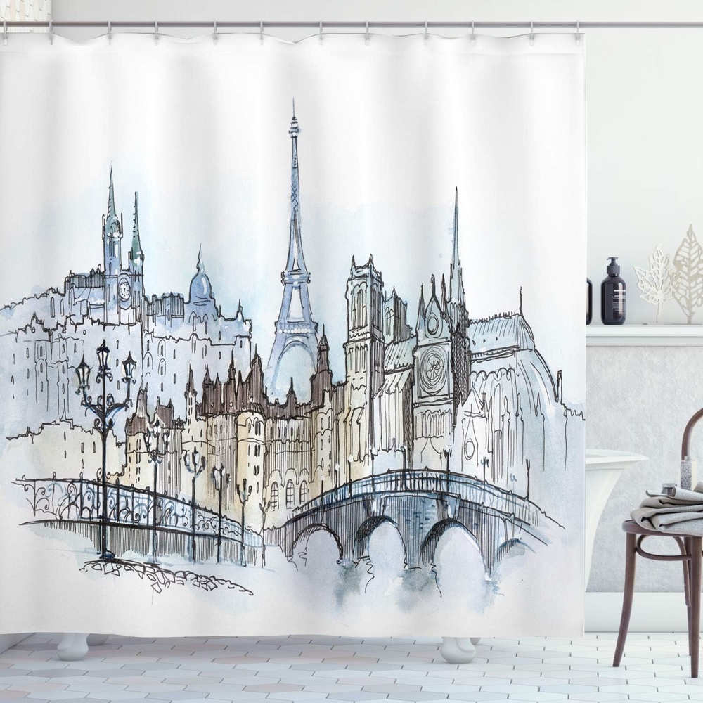 image:imageAmbesonne Floral Shower Curtain Illustration of Poppy Flowers Oil Painting on Canvas Romantic Design Print Cloth Fabric Bathroom Decor Set with Hooks 69 W x 70 L Yellow OrangeBlue Beige