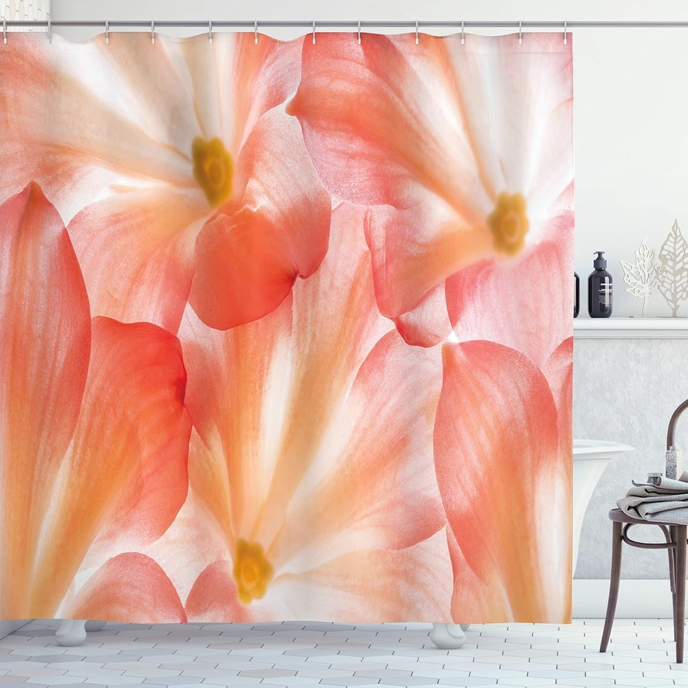 image:imageAmbesonne Floral Shower Curtain Illustration of Poppy Flowers Oil Painting on Canvas Romantic Design Print Cloth Fabric Bathroom Decor Set with Hooks 69 W x 70 L Yellow OrangeSalmon