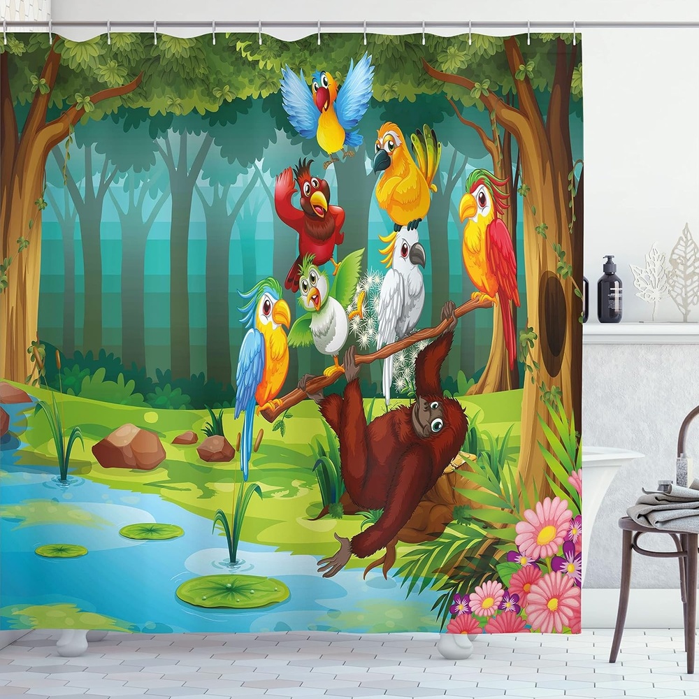 image:imageAmbesonne Floral Shower Curtain Illustration of Poppy Flowers Oil Painting on Canvas Romantic Design Print Cloth Fabric Bathroom Decor Set with Hooks 69 W x 70 L Yellow OrangeRedbrown