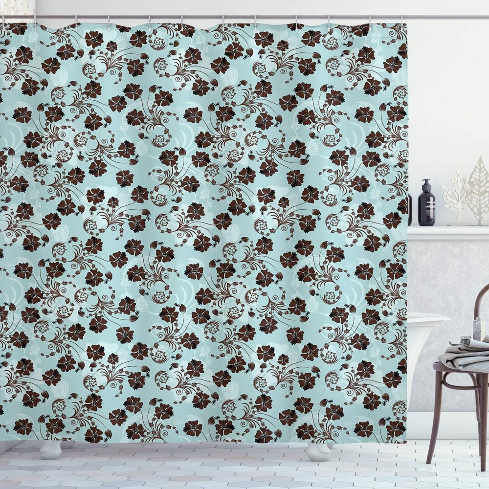 image:imageAmbesonne Floral Shower Curtain Illustration of Poppy Flowers Oil Painting on Canvas Romantic Design Print Cloth Fabric Bathroom Decor Set with Hooks 69 W x 70 L Yellow OrangeBlue Brown
