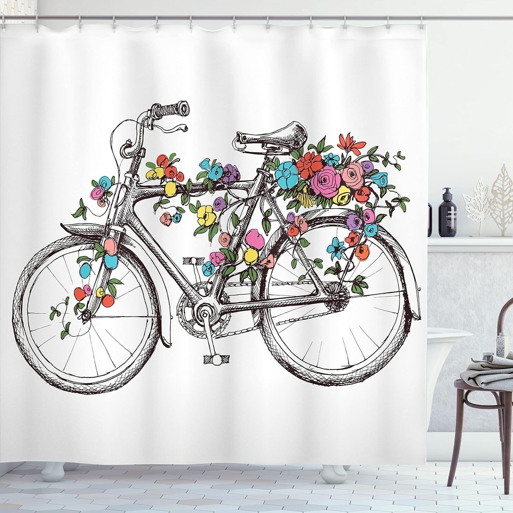 image:imageAmbesonne Floral Shower Curtain Illustration of Poppy Flowers Oil Painting on Canvas Romantic Design Print Cloth Fabric Bathroom Decor Set with Hooks 69 W x 70 L Yellow OrangeAqua Pink