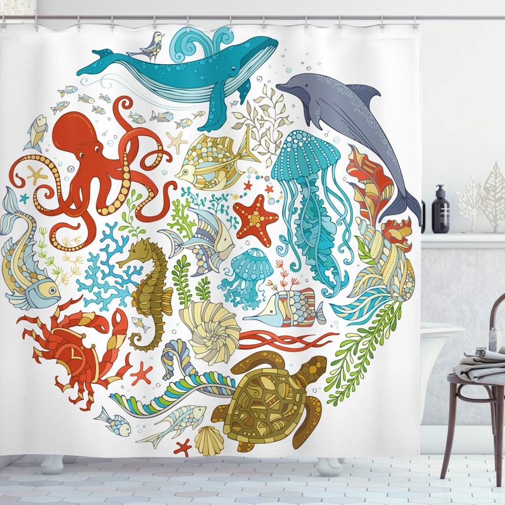 image:imageAmbesonne Floral Shower Curtain Illustration of Poppy Flowers Oil Painting on Canvas Romantic Design Print Cloth Fabric Bathroom Decor Set with Hooks 69 W x 70 L Yellow OrangeRuby Blue