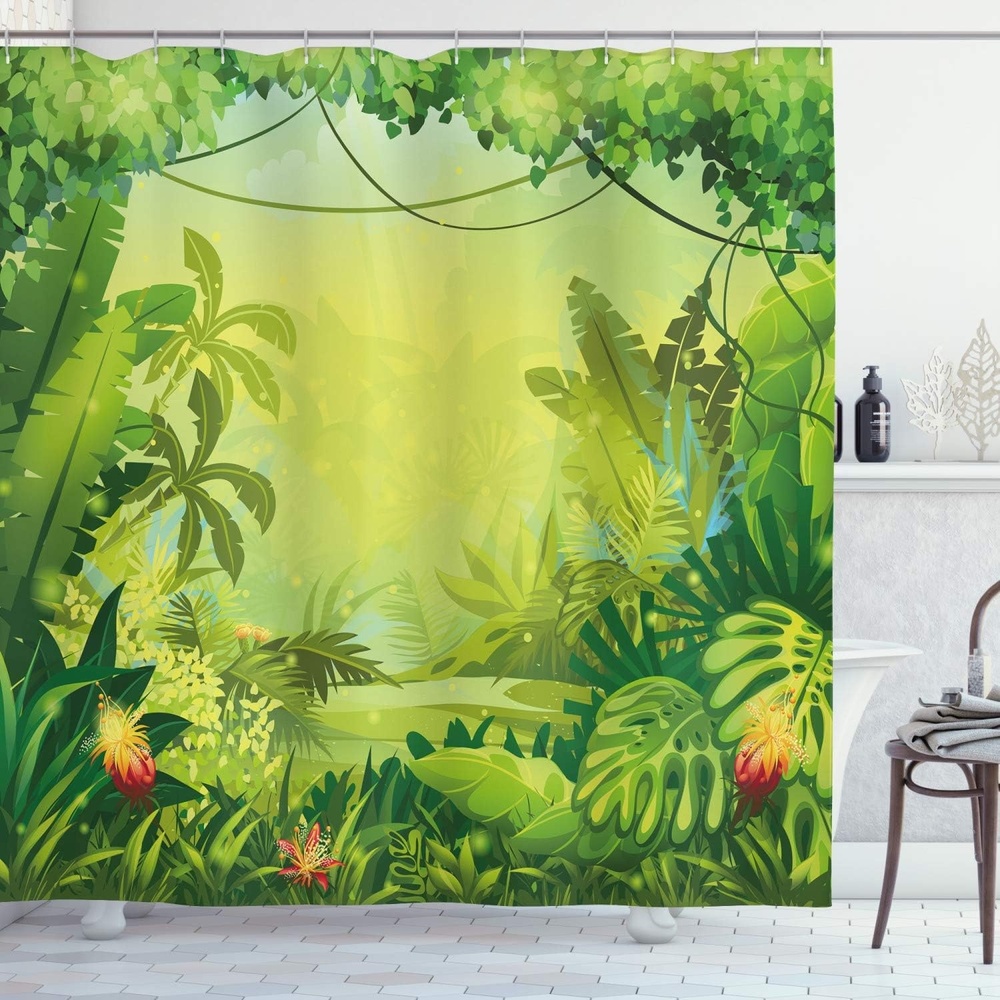 image:imageAmbesonne Floral Shower Curtain Illustration of Poppy Flowers Oil Painting on Canvas Romantic Design Print Cloth Fabric Bathroom Decor Set with Hooks 69 W x 70 L Yellow OrangeGreen Lime