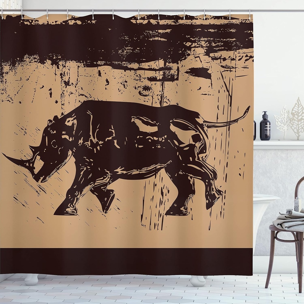 image:imageAmbesonne Floral Shower Curtain Illustration of Poppy Flowers Oil Painting on Canvas Romantic Design Print Cloth Fabric Bathroom Decor Set with Hooks 69 W x 70 L Yellow OrangeDark Brown