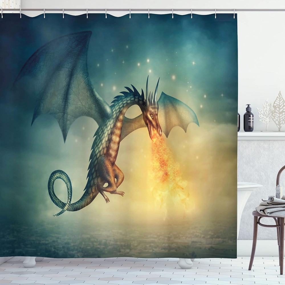 image:imageAmbesonne Floral Shower Curtain Illustration of Poppy Flowers Oil Painting on Canvas Romantic Design Print Cloth Fabric Bathroom Decor Set with Hooks 69 W x 70 L Yellow OrangeTeal Yellow