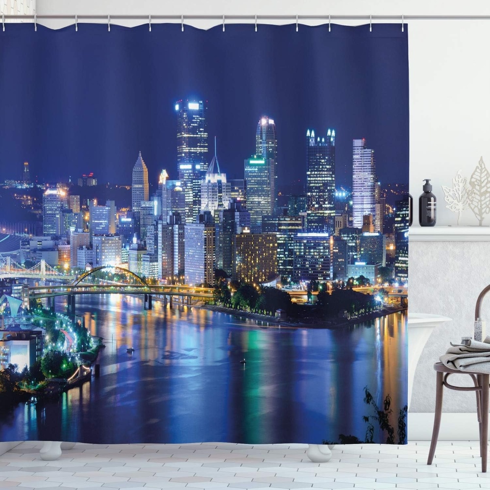 image:imageAmbesonne Floral Shower Curtain Illustration of Poppy Flowers Oil Painting on Canvas Romantic Design Print Cloth Fabric Bathroom Decor Set with Hooks 69 W x 70 L Yellow OrangeGrey Blue