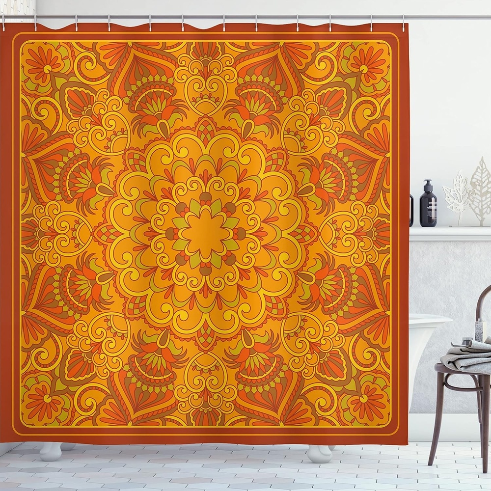 image:imageAmbesonne Floral Shower Curtain Illustration of Poppy Flowers Oil Painting on Canvas Romantic Design Print Cloth Fabric Bathroom Decor Set with Hooks 69 W x 70 L Yellow OrangeMarigold Orange Green