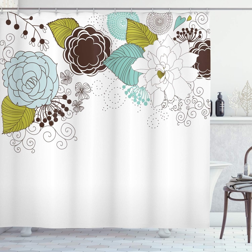 image:imageAmbesonne Floral Shower Curtain Illustration of Poppy Flowers Oil Painting on Canvas Romantic Design Print Cloth Fabric Bathroom Decor Set with Hooks 69 W x 70 L Yellow OrangeApple Green