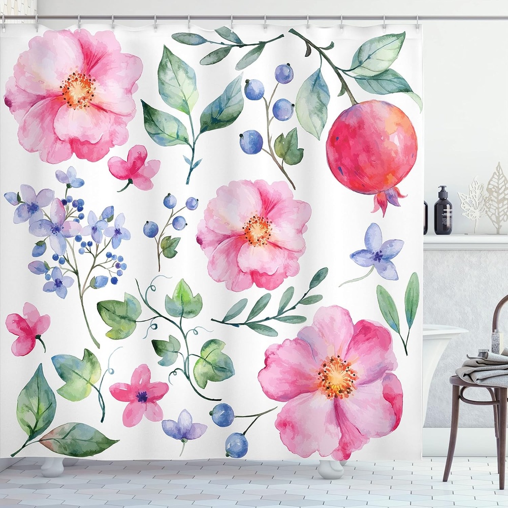 image:imageAmbesonne Floral Shower Curtain Illustration of Poppy Flowers Oil Painting on Canvas Romantic Design Print Cloth Fabric Bathroom Decor Set with Hooks 69 W x 70 L Yellow OrangeMagenta Green