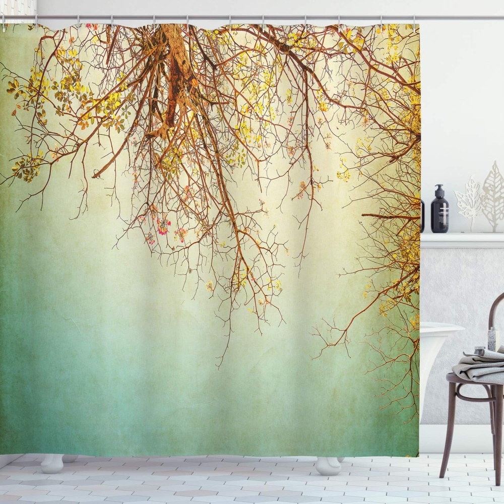 image:imageAmbesonne Floral Shower Curtain Illustration of Poppy Flowers Oil Painting on Canvas Romantic Design Print Cloth Fabric Bathroom Decor Set with Hooks 69 W x 70 L Yellow OrangeGreen Ginger