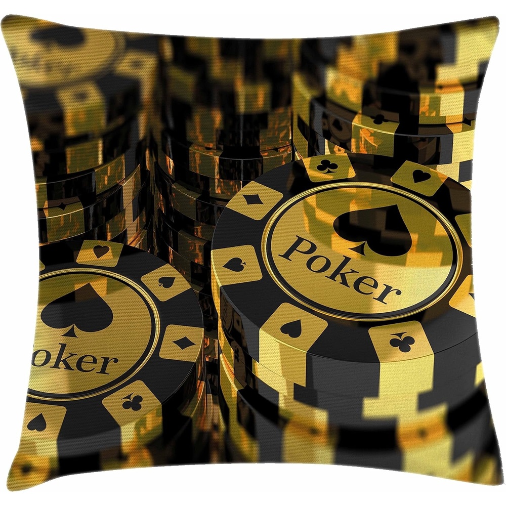 image:imageAmbesonne Poker Tournament Throw Pillow Cushion Cover Yellow and Black Poker Chips in Gambling Club Currency Stack Wager Print Decorative Square Accent Pillow Case 16 X 16 Yellow BlackYellow Black