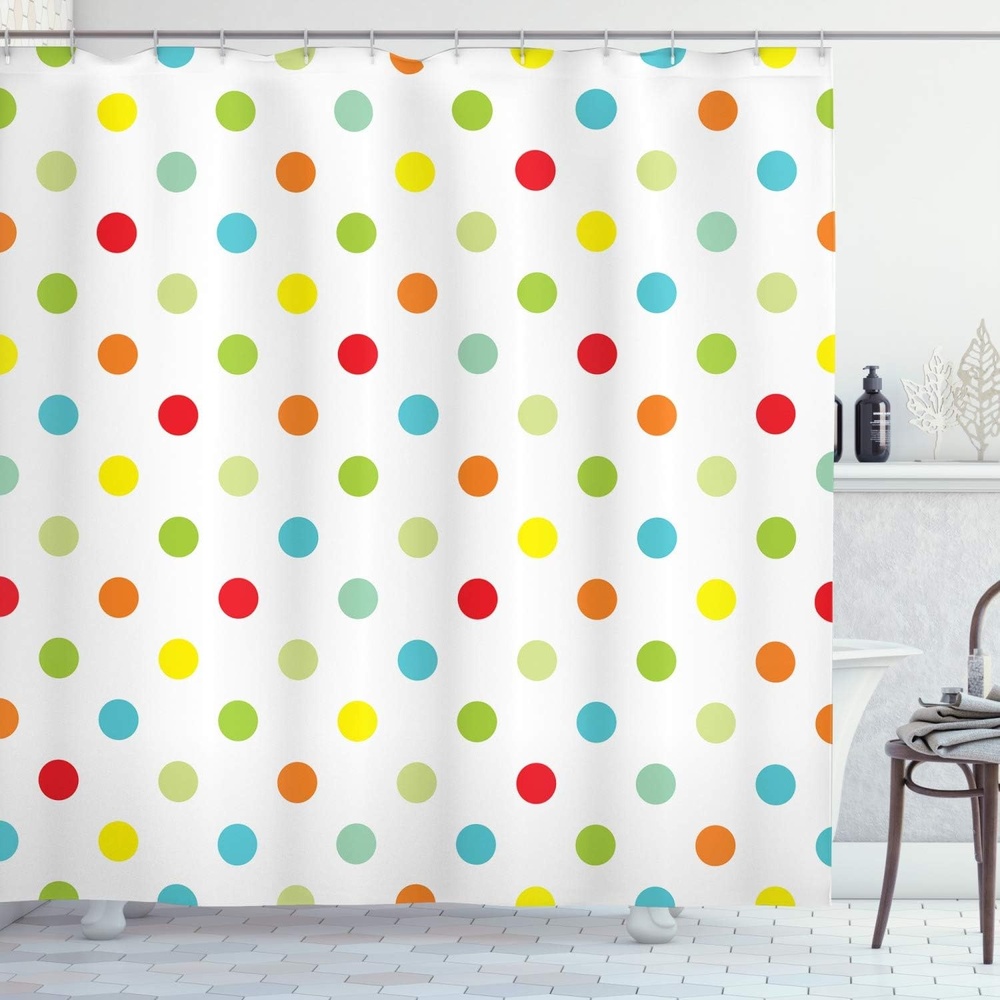 image:imageAmbesonne Polka Dots Shower Curtain Funny Colorful Symmetric Rounds Pattern of Different Toned Romantic Details Diagonal Patches Cloth Fabric Bathroom Decor Set with Hooks 69 W x 75 L Sea BlueSea Blue