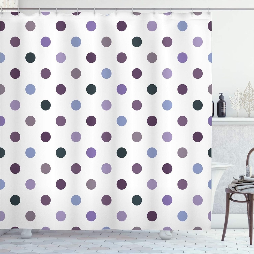 image:imageAmbesonne Polka Dots Shower Curtain Funny Colorful Symmetric Rounds Pattern of Different Toned Romantic Details Diagonal Patches Cloth Fabric Bathroom Decor Set with Hooks 69 W x 75 L Sea BlueLavender Blue