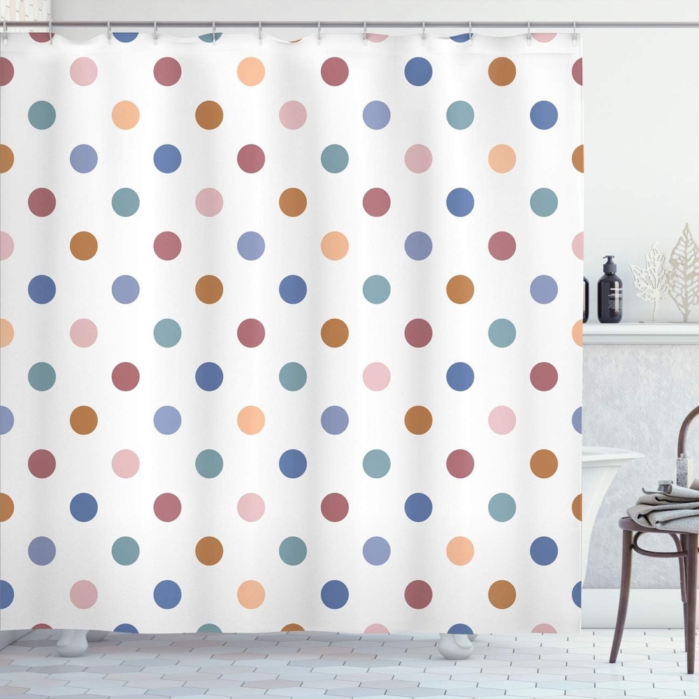 image:imageAmbesonne Polka Dots Shower Curtain Funny Colorful Symmetric Rounds Pattern of Different Toned Romantic Details Diagonal Patches Cloth Fabric Bathroom Decor Set with Hooks 69 W x 75 L Sea BluePale Caramel