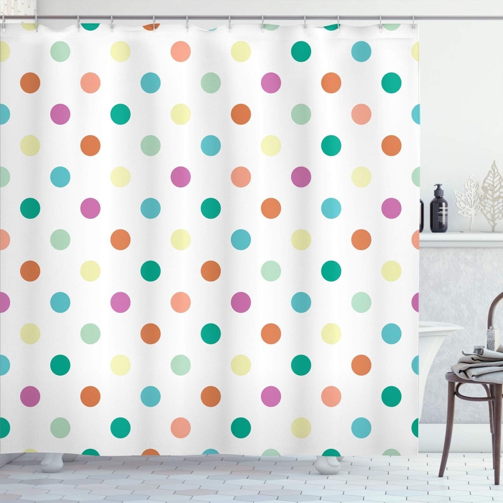image:imageAmbesonne Polka Dots Shower Curtain Funny Colorful Symmetric Rounds Pattern of Different Toned Romantic Details Diagonal Patches Cloth Fabric Bathroom Decor Set with Hooks 69 W x 75 L Sea BlueDark Seafoam