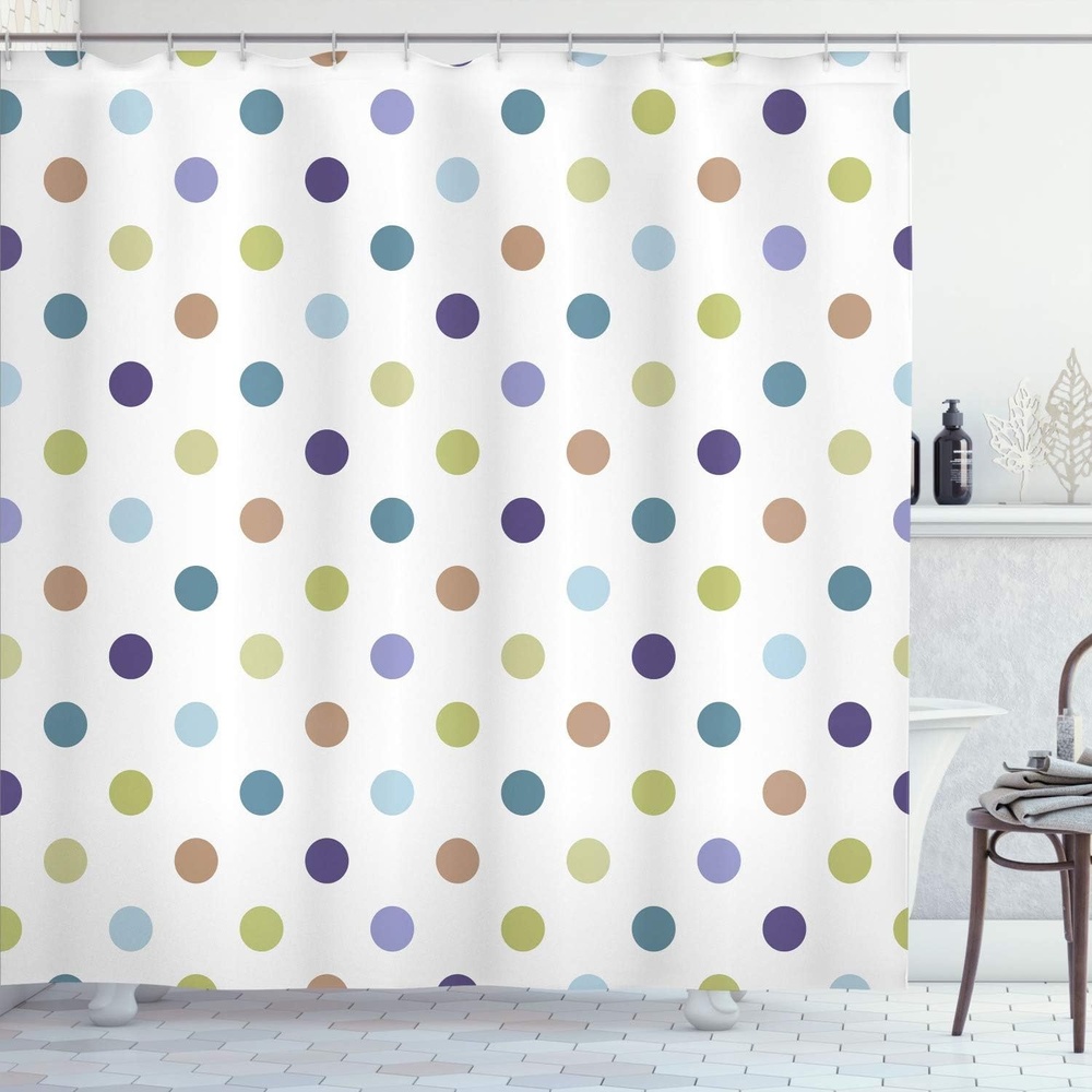 image:imageAmbesonne Polka Dots Shower Curtain Funny Colorful Symmetric Rounds Pattern of Different Toned Romantic Details Diagonal Patches Cloth Fabric Bathroom Decor Set with Hooks 69 W x 75 L Sea BlueCocoa White