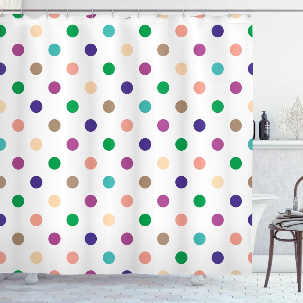 image:imageAmbesonne Polka Dots Shower Curtain Funny Colorful Symmetric Rounds Pattern of Different Toned Romantic Details Diagonal Patches Cloth Fabric Bathroom Decor Set with Hooks 69 W x 75 L Sea BlueFern Green