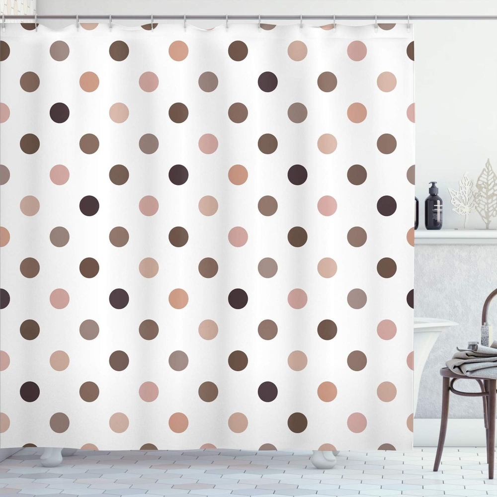 image:imageAmbesonne Polka Dots Shower Curtain Funny Colorful Symmetric Rounds Pattern of Different Toned Romantic Details Diagonal Patches Cloth Fabric Bathroom Decor Set with Hooks 69 W x 75 L Sea BluePale Chocolate