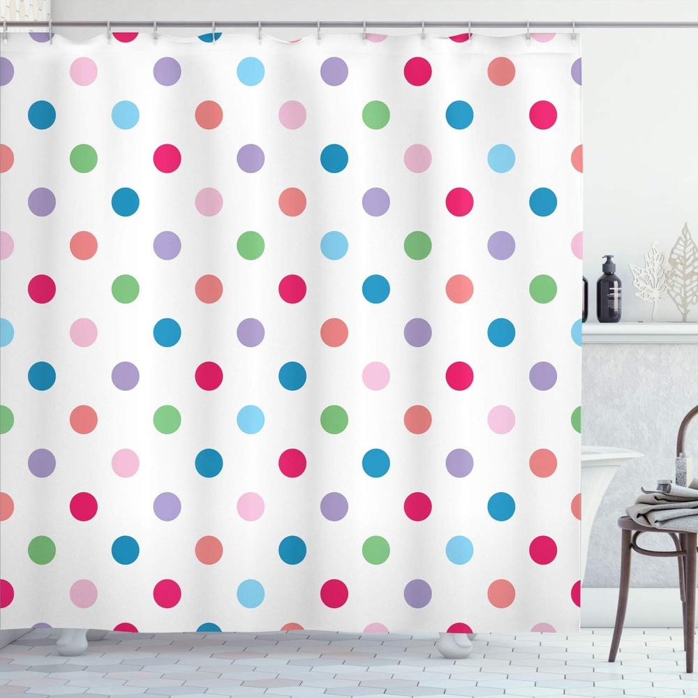 image:imageAmbesonne Polka Dots Shower Curtain Funny Colorful Symmetric Rounds Pattern of Different Toned Romantic Details Diagonal Patches Cloth Fabric Bathroom Decor Set with Hooks 69 W x 75 L Sea BluePistachio Green