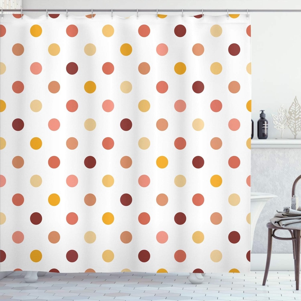 image:imageAmbesonne Polka Dots Shower Curtain Funny Colorful Symmetric Rounds Pattern of Different Toned Romantic Details Diagonal Patches Cloth Fabric Bathroom Decor Set with Hooks 69 W x 75 L Sea BluePale Rust