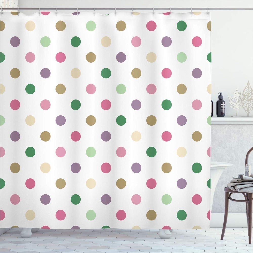 image:imageAmbesonne Polka Dots Shower Curtain Funny Colorful Symmetric Rounds Pattern of Different Toned Romantic Details Diagonal Patches Cloth Fabric Bathroom Decor Set with Hooks 69 W x 75 L Sea BluePale Pink