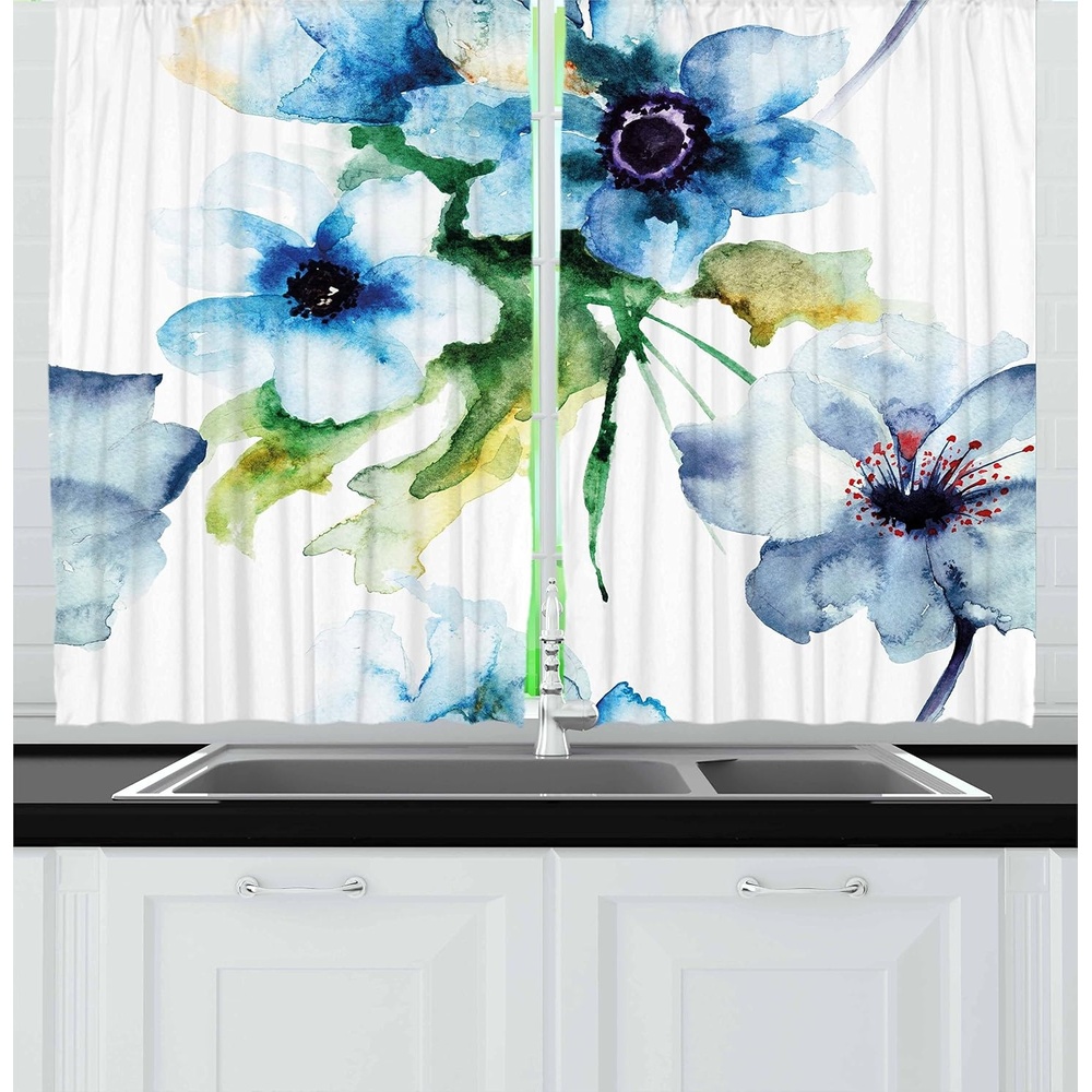 image:imageAmbesonne Rose Kitchen Curtains Sketchy Revival Skull Big Red Heart Crossed Bones Wings and Leaves Window Drapes 2 Panel Set for Kitchen Cafe Decor 55 x 39 Black Vermilion GreenBlue Forrest Green
