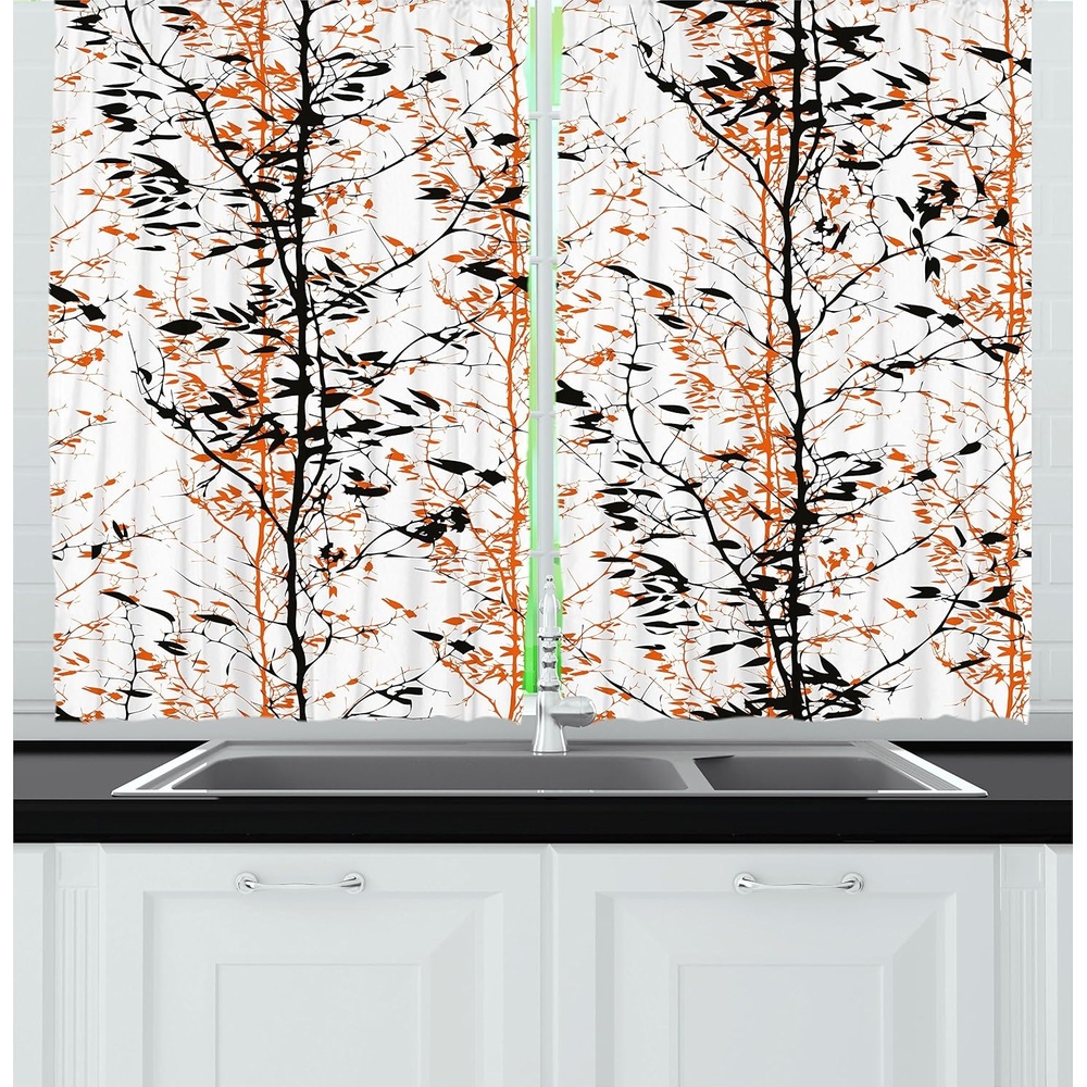 image:imageAmbesonne Rose Kitchen Curtains Sketchy Revival Skull Big Red Heart Crossed Bones Wings and Leaves Window Drapes 2 Panel Set for Kitchen Cafe Decor 55 x 39 Black Vermilion GreenOrange Black and White