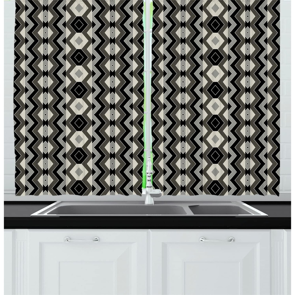 image:imageAmbesonne Rose Kitchen Curtains Sketchy Revival Skull Big Red Heart Crossed Bones Wings and Leaves Window Drapes 2 Panel Set for Kitchen Cafe Decor 55 x 39 Black Vermilion GreenCharcoal Grey Black Cream