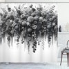 Ambesonne Black and White Shower Curtain, Modern Illustrated Eucalyptus Leaves Ornate Floral Huddle Romantic Vibes, Cloth Fabric Bathroom Decor Set with Hooks, 69″ W x 70″ L, Charcoal Grey(Pale Grey)