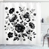 Ambesonne Black and White Shower Curtain, Modern Illustrated Eucalyptus Leaves Ornate Floral Huddle Romantic Vibes, Cloth Fabric Bathroom Decor Set with Hooks, 69″ W x 70″ L, Charcoal Grey(Off White Dark Grey)