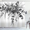 Ambesonne Black and White Shower Curtain, Modern Illustrated Eucalyptus Leaves Ornate Floral Huddle Romantic Vibes, Cloth Fabric Bathroom Decor Set with Hooks, 69″ W x 70″ L, Charcoal Grey(Charcoal Grey)